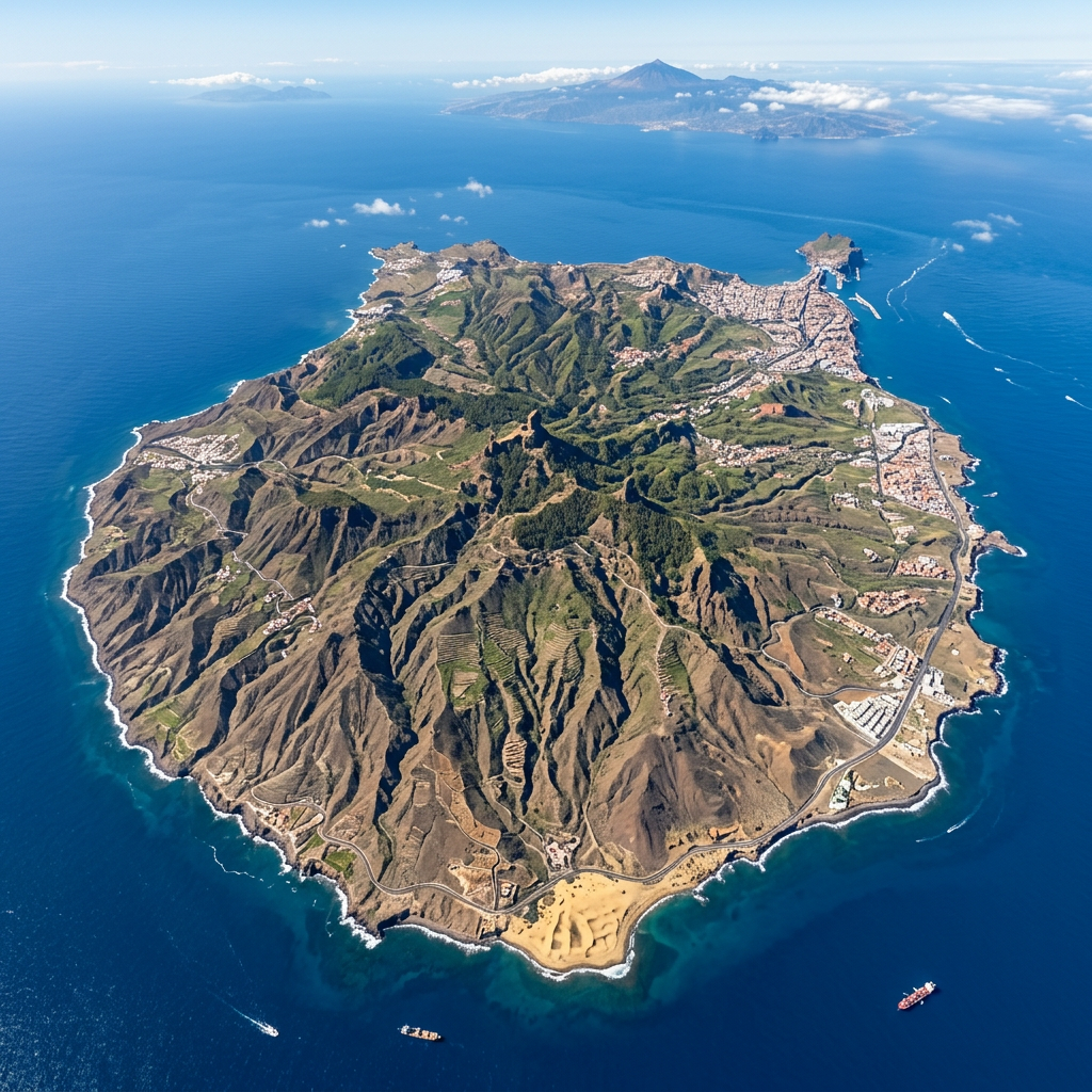 Mountain trail with hikers overlooking rugged peaks and a bright blue coastline