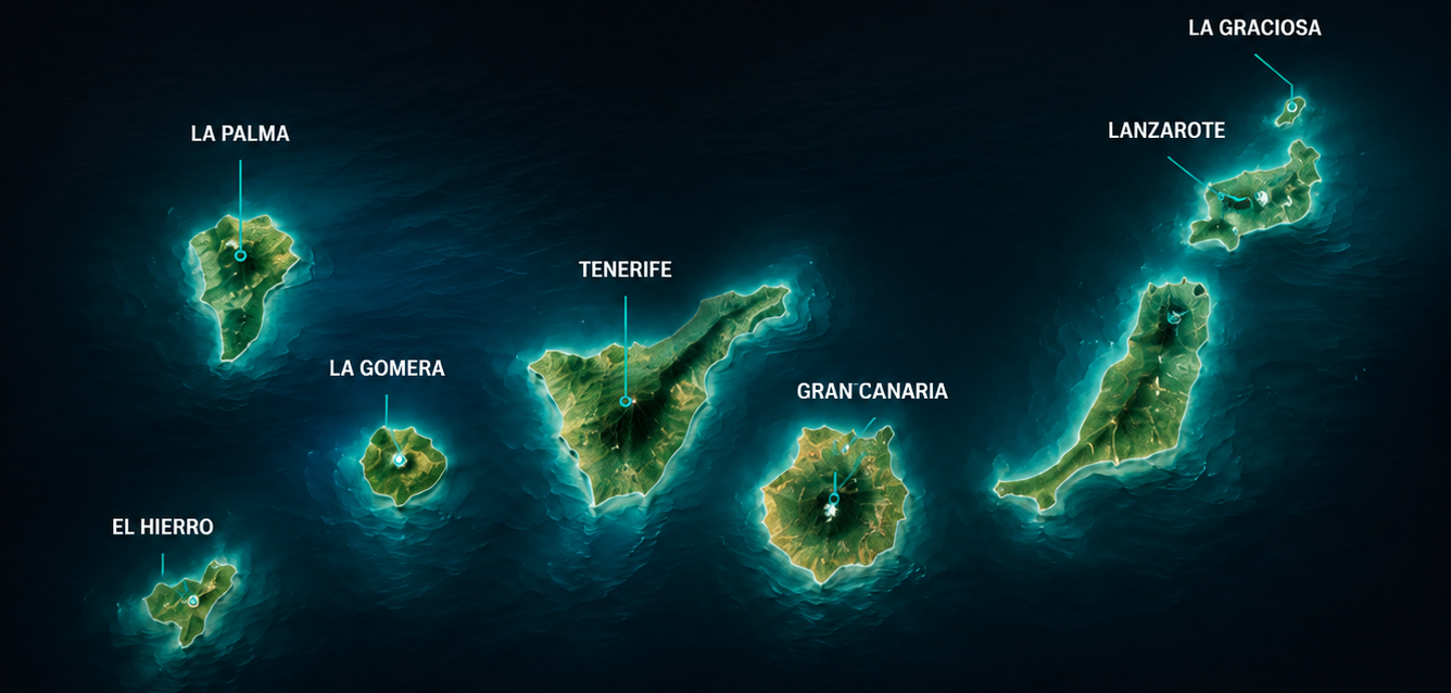 The eight Canary Islands map