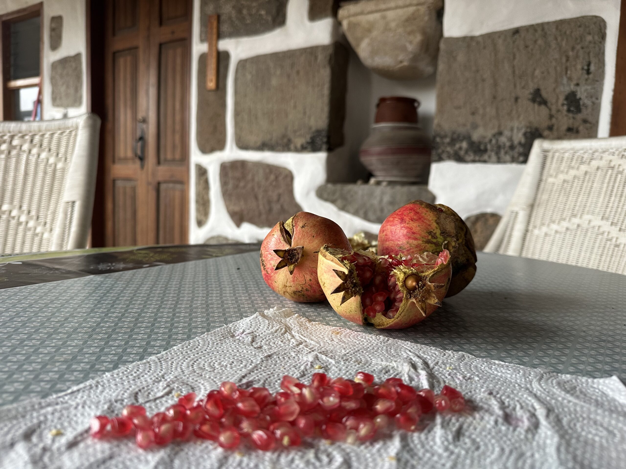 Rainy mountain day in Fataga village, eating pomegranates - Gran Canaria
